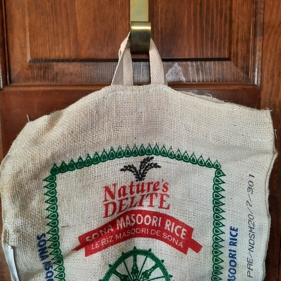 Nature's Delite Sona Masoori Rice 20lb top handle woven reusable rice tote bag - Picture 3 of 7